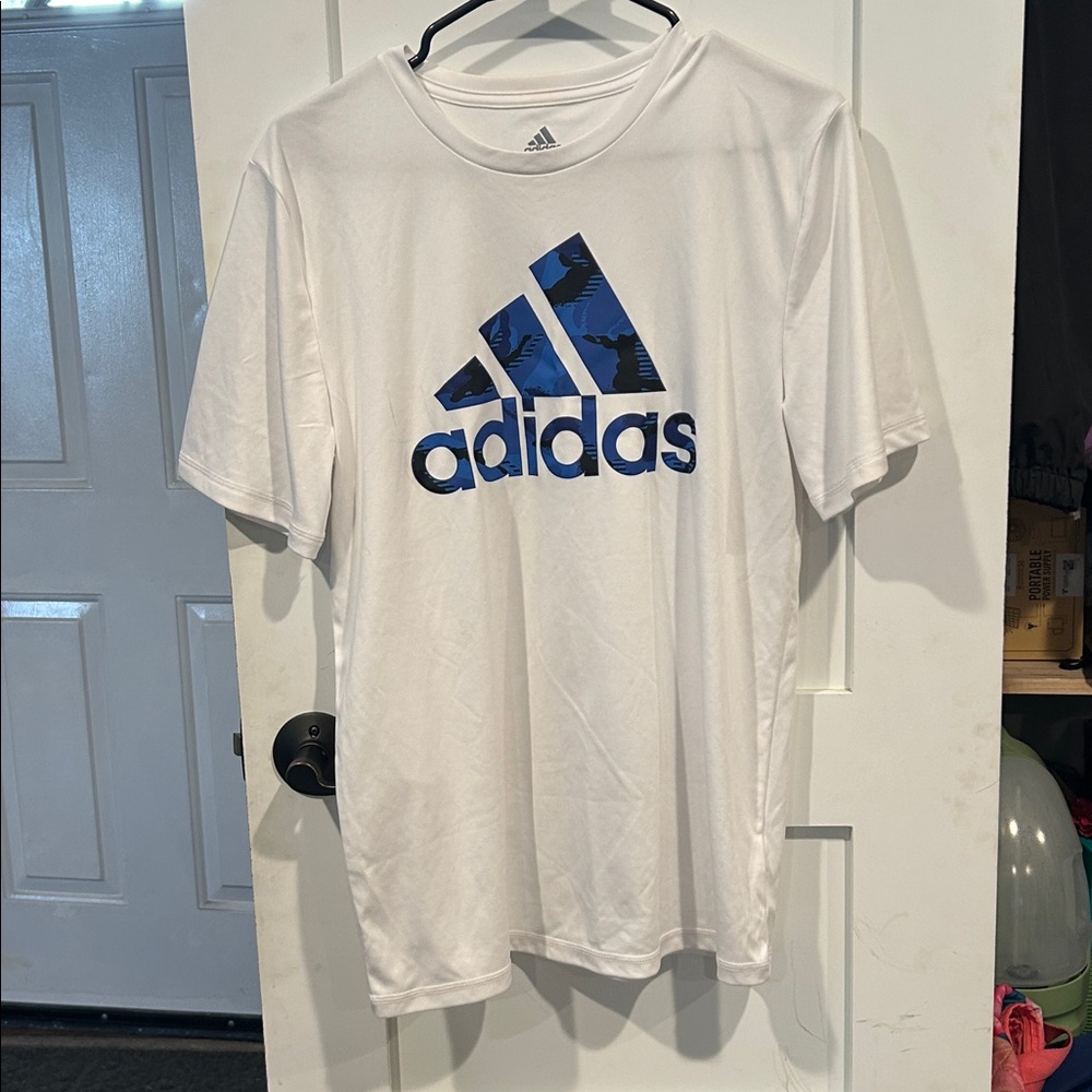 Adidas Kids White Tee with Navy Graphic